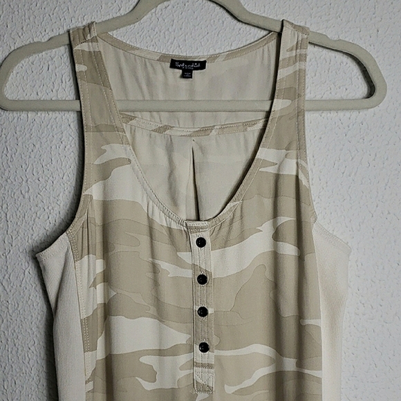 Splendid Midi Camo Twill Tank Dress Beige Cream Stretch Buttons Casual Normcore - Picture 3 of 11